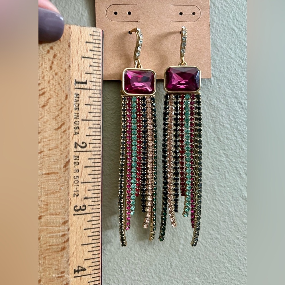 Multicolor Rhinestone Fringe Earrings - Picture 3 of 3